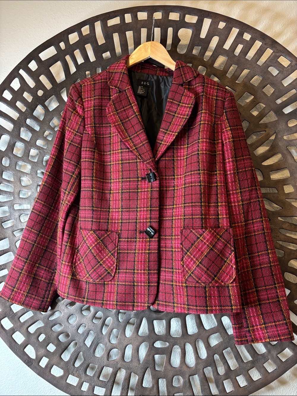 ❤️ Red BlackTartan Plaid Blazer Women’s 16 Lined Preppy Academia RQT Pockets❤️